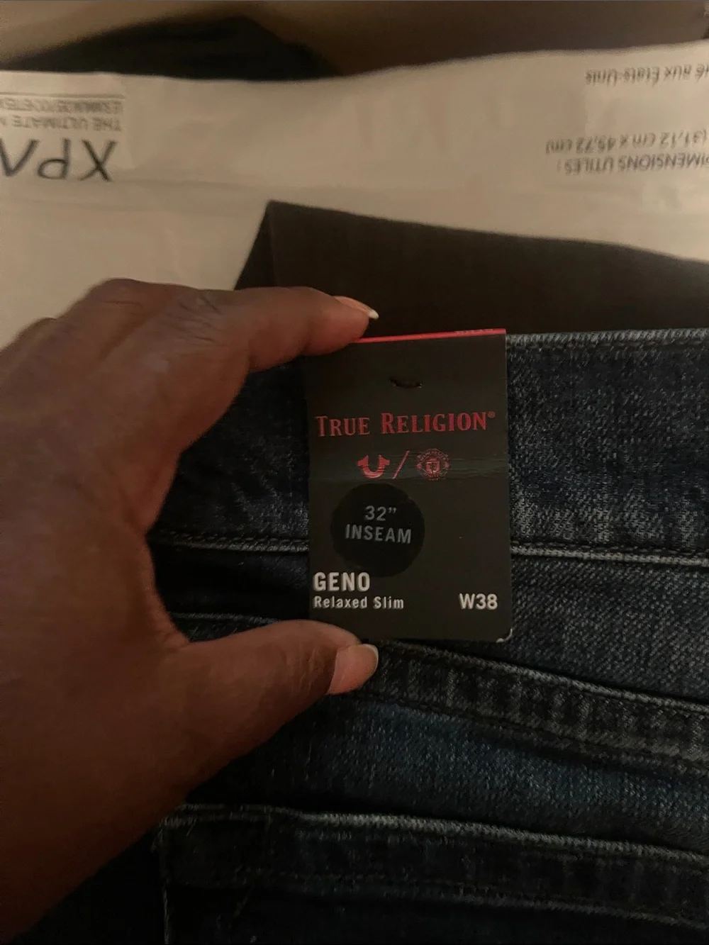 True Religion Indigo Jeans with Red Pocket Embroidery